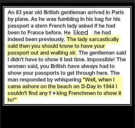 Joke: An 83 year old british gentleman arrived in Paris by plane, As he…