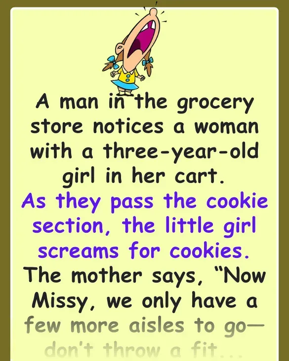 Joke: Funny Joke: A man in the grocery store notices a woman with a 3…