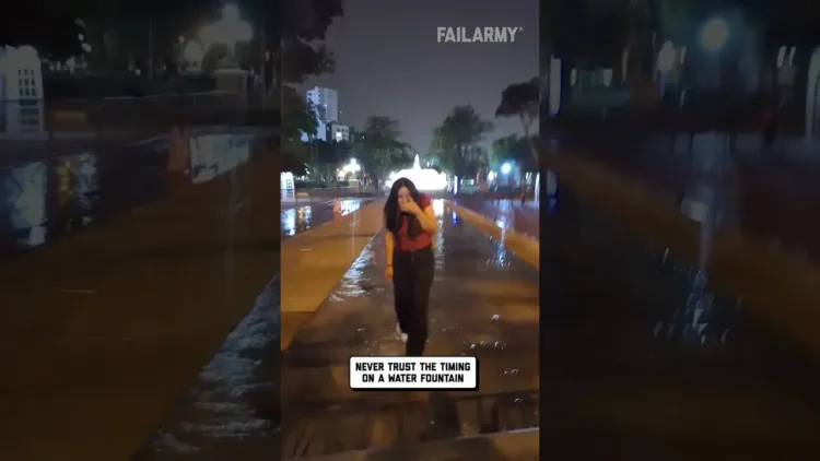 Woman Gets Soaked by Water Fountain – video