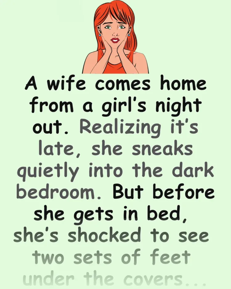 Joke: Funny Joke: A wife comes home from a girl’s night out and sneaks…