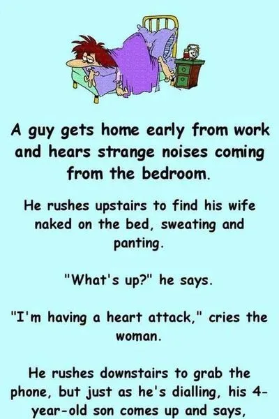 Joke: Man comes home early and panics when he hears his wife moaning from…