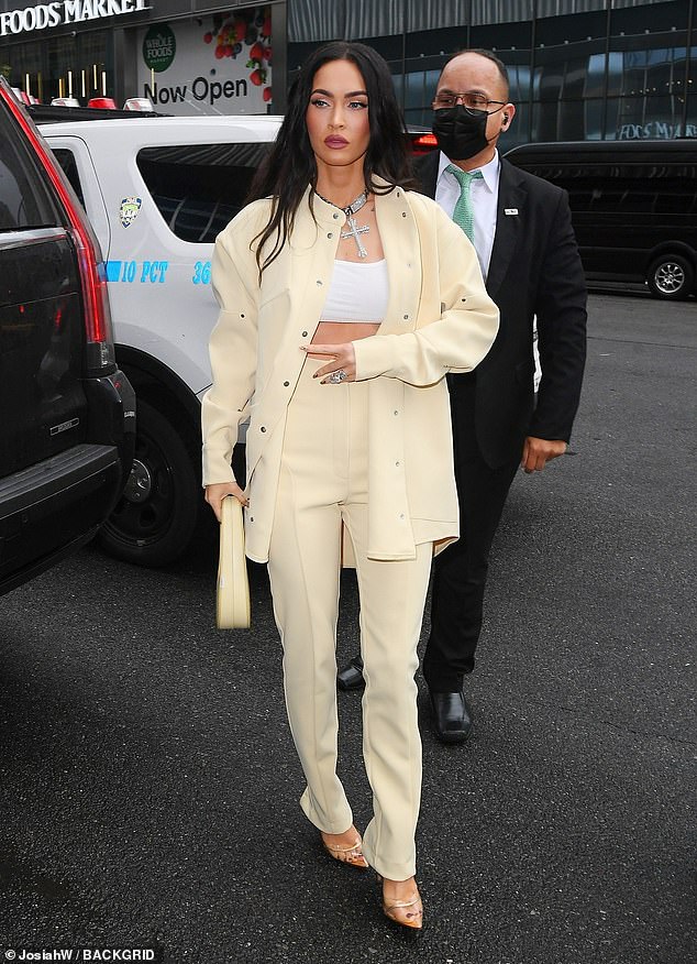 Megan Fox's cream outfit at NYFW