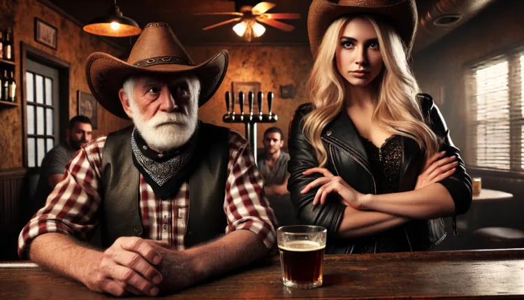 Joke: A BLIND COWBOY AT AN ALL-BLONDES BIKER BAR. –