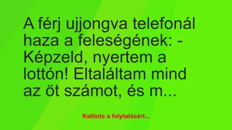 Joke: The husband calls his wife home jubilantly: “Imagine, I won…”