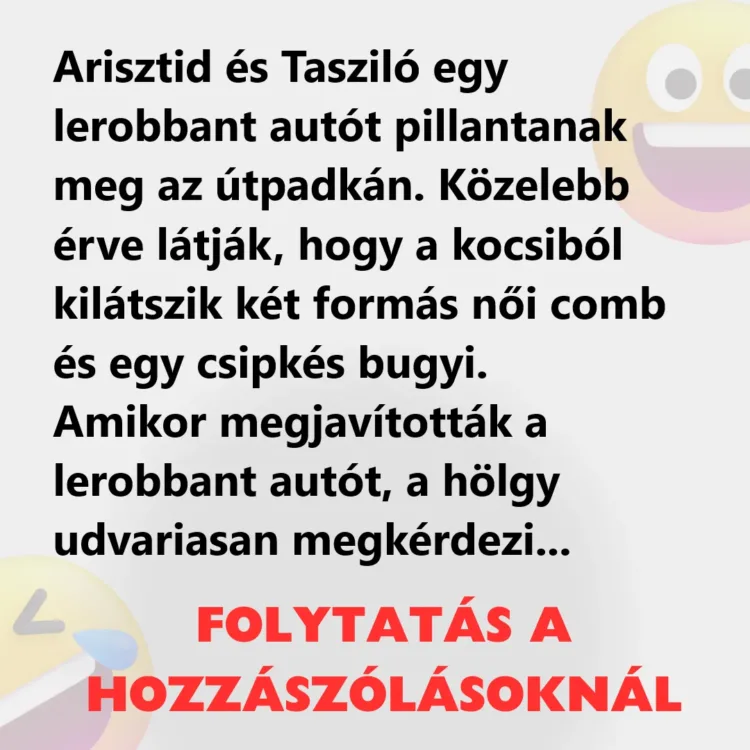 Joke: Aristid and Tasziló see a wrecked car in the…