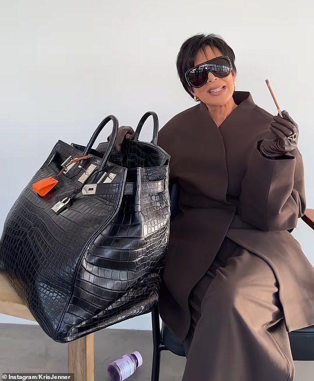 Kris Jenner displaying a lip-liner and reminiscing, 'A lip pencil, from Kylie Cosmetics. This represents the genesis'