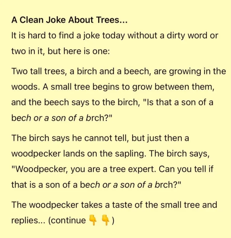 Joke: Three trees & a woodpecker –