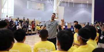 Denver Nugget Nikola Jokic Celebrates Dubai Basketball at the 2024 NBA Global Games Abu Dhabi