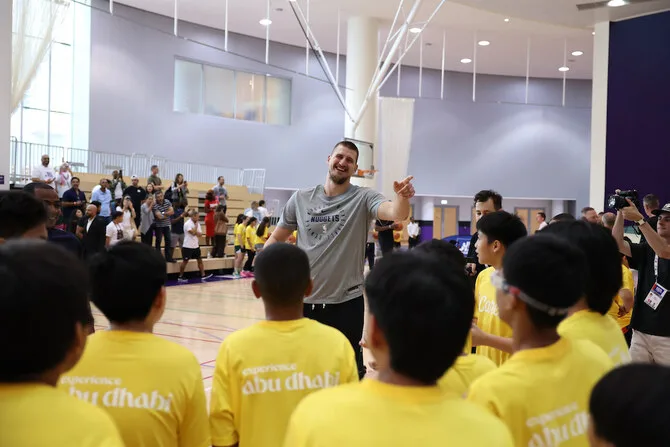 Denver Nugget Nikola Jokic Celebrates Dubai Basketball at the 2024 NBA Global Games Abu Dhabi